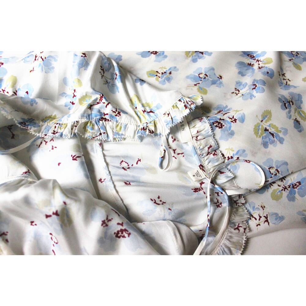 Doen Sandia Floral Ruffle Silk Blend Twill Midi Dress, New, Size 4 - Picture 5 of 13